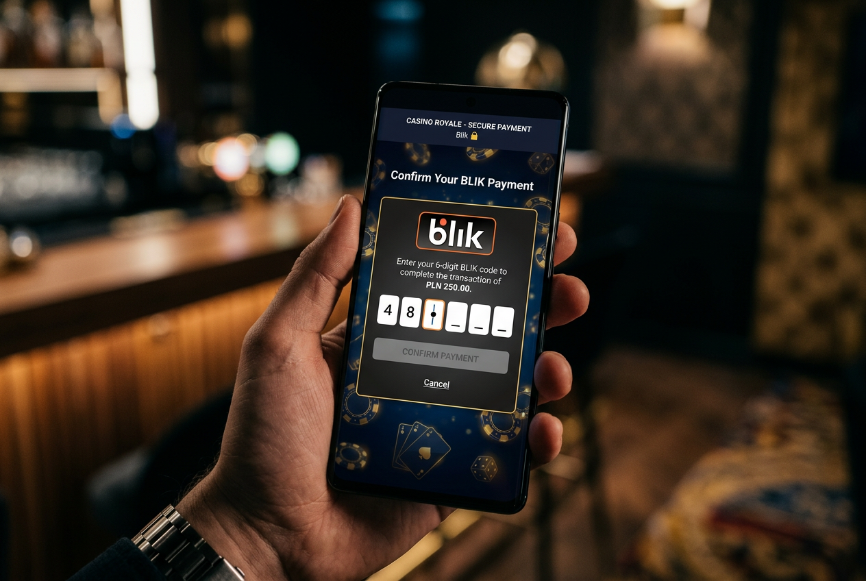 Interfejs płatności BLIK w nowoczesnym kasynie online na smartfonie