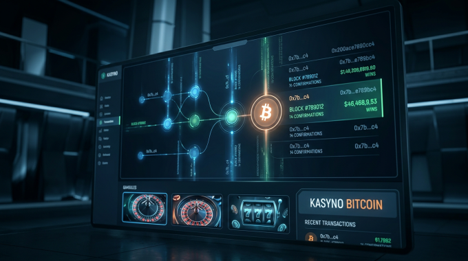 Nowoczesny interfejs kasyna Bitcoin z analizą transakcji blockchain